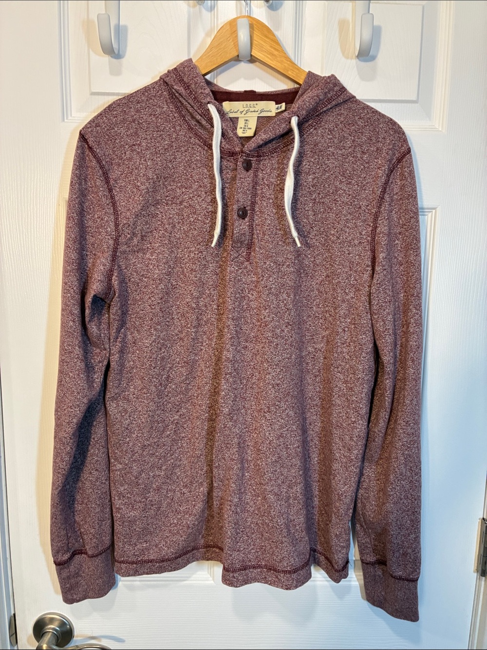 H&M Maroon Heather Hooded Henley Sweatshirt